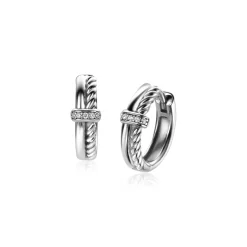 ZINZI zilveren multi-look oorringen 14mm glad gedraaide buis met witte zirconia's ZIO2324