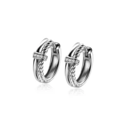 ZINZI zilveren multi-look oorringen 14mm glad gedraaide buis met witte zirconia's ZIO2324