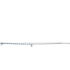 ZINZI zilveren multilook armband met gourmet en jasseron schakels, ronde zetting met witte zirconia en blauwe bolletjes 16,5-19,5cm ZIA2529