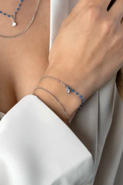 ZINZI zilveren multilook armband met gourmet en jasseron schakels, ronde zetting met witte zirconia en blauwe bolletjes 16,5-19,5cm ZIA2529