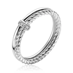 ZINZI zilveren multi-look ring glad gedraaide buis met witte zirconia's ZIR2324