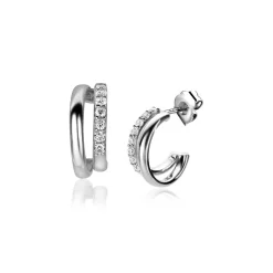 ZINZI zilveren multi-look oorstekers twee banen met witte zirconia's 15mm ZIO2254Z
