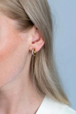 ZINZI zilveren multi-look oorstekers extra 14K geel verguld twee banen met witte zirconia's 15mm ZIO2254
