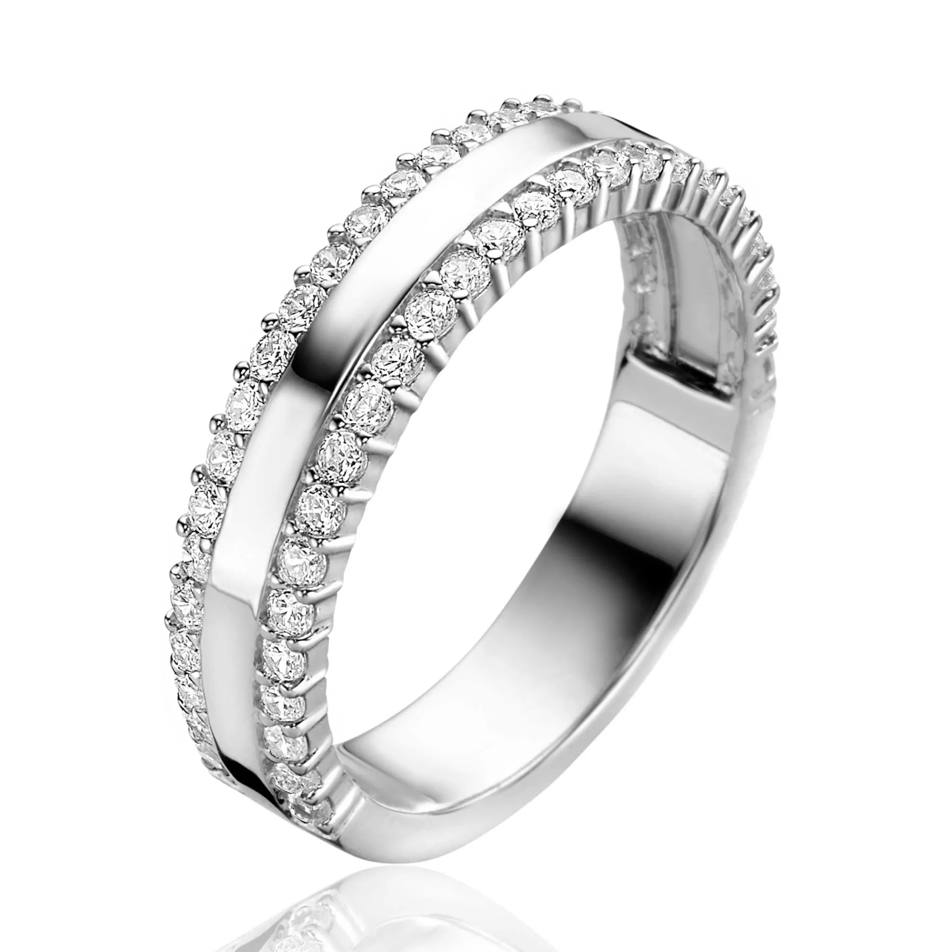ZINZI zilveren multi-look ring drie banen, buitenste bezet met witte zirconia's ZIR2445