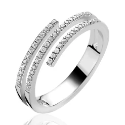 ZINZI zilveren multi-look ring (6mm breed) met 3 banen bezet met witte zirkonia’s ZIR2727