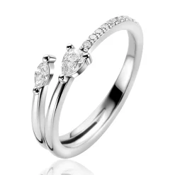 ZINZI zilveren multi-look ring (4mm breed) met een peervormige en ovale witte zirkonia ZIR2689