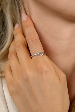 ZINZI zilveren multi-look ring (4mm breed) met een peervormige en ovale witte zirkonia ZIR2689