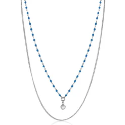 ZINZI zilveren multilook ketting met gourmet en blauwe bolletjes schakels, ronde zetting met witte zirconia 42-45cm ZIC2529