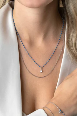 ZINZI zilveren multilook ketting met gourmet en blauwe bolletjes schakels, ronde zetting met witte zirconia 42-45cm ZIC2529