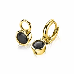 ZINZI zilveren oorbedels 14K geelverguld 7mm rond zwart ZICH1486YZ (zonder oorringen)