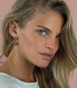 ZINZI zilveren oorbedels rosé verguld bruine parel ZICH266RB. (zonder oorringen).