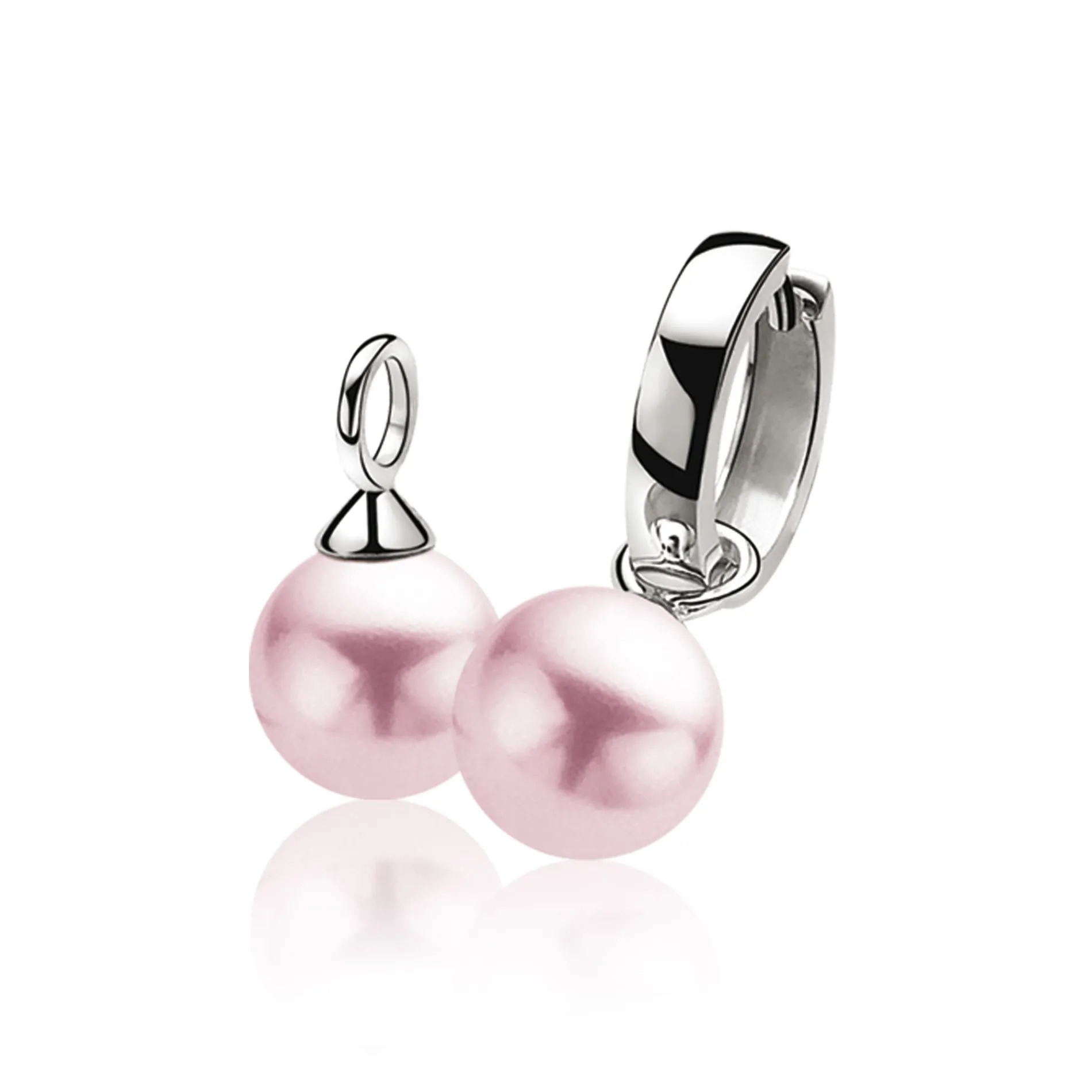 ZINZI zilveren oorbedels parel roze ZICH266R (zonder oorringen)