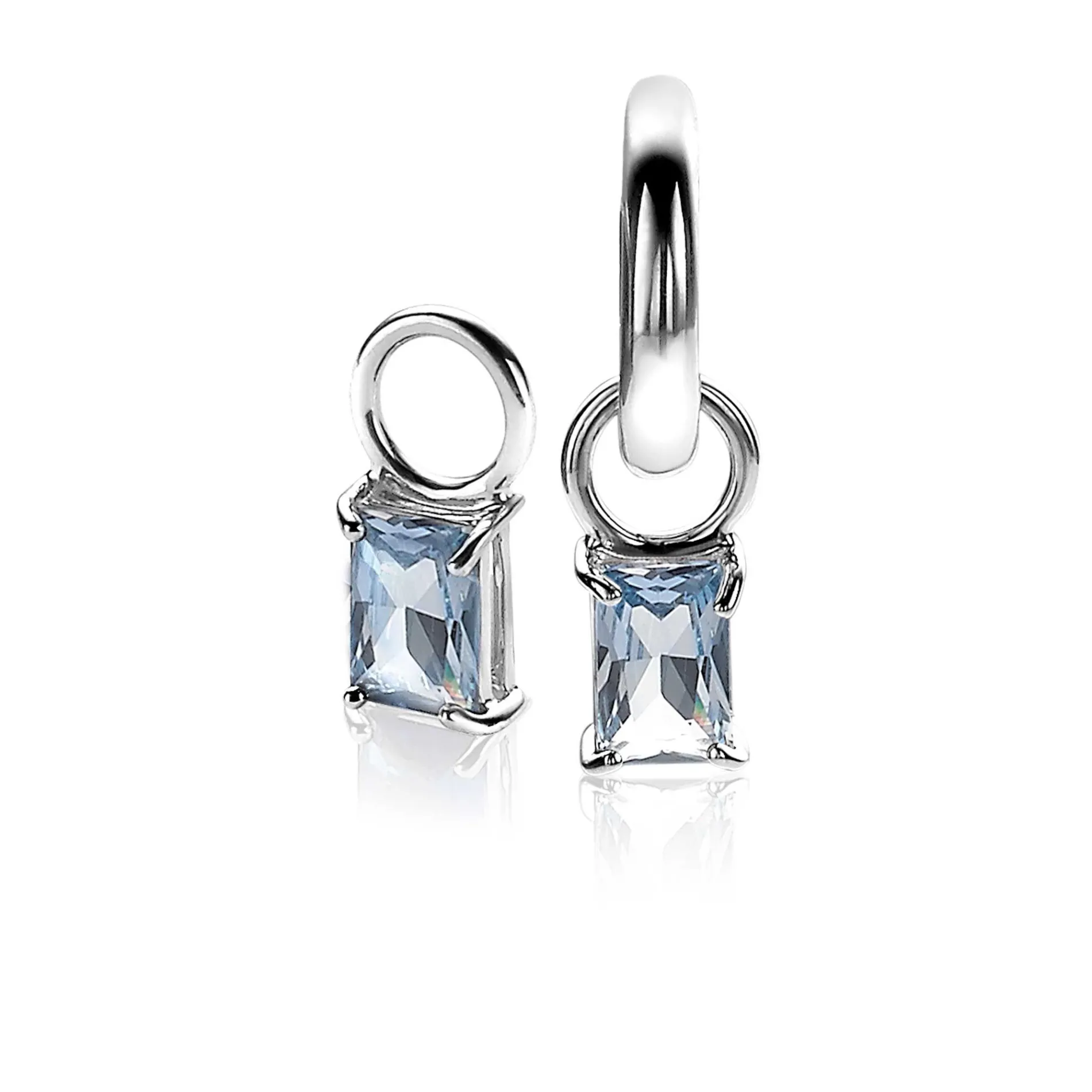 ZINZI zilveren oorbedels 12mm rechthoek blauw ZICH2021B (zonder oorringen)