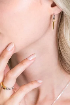 ZINZI zilveren oorbedels 14K geel verguld staafje glad ZICH1440G (zonder oorringen)