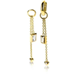 ZINZI zilveren oorbedels 14K geelverguld met kettinkjes 38mm wit ZICH2022Y (zonder oorringen)