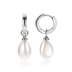 ZINZI zilveren oorbedels parel peervorm 15mm wit ZICH355W (zonder oorringen)