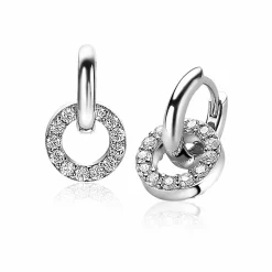 ZINZI zilveren oorbedels 10mm cirkel witte zirconia's ZICH2155 (zonder oorringen)