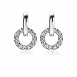 ZINZI zilveren oorbedels 10mm cirkel witte zirconia's ZICH2155 (zonder oorringen)