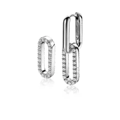 ZINZI zilveren oorbedels 20mm ovale vorm witte zirconia's ZICH2156 (zonder oorringen)