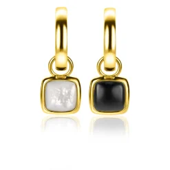 ZINZI zilveren oorbedels extra 14K geel verguld vierkant tweezijdig zwarte onyx en witte parelmoer 10mm ZICH2257G (zonder oorringen)