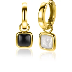 ZINZI zilveren oorbedels extra 14K geel verguld vierkant tweezijdig zwarte onyx en witte parelmoer 10mm ZICH2257G (zonder oorringen)