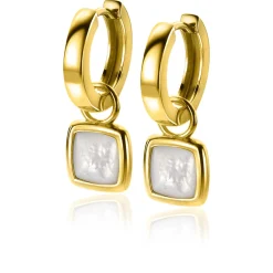 ZINZI zilveren oorbedels extra 14K geel verguld vierkant tweezijdig zwarte onyx en witte parelmoer 10mm ZICH2257G (zonder oorringen)