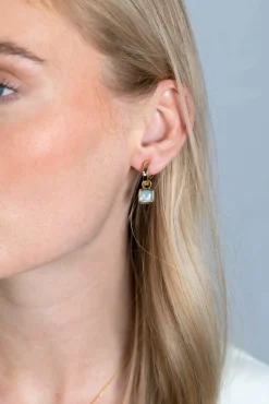 ZINZI zilveren oorbedels extra 14K geel verguld vierkant tweezijdig zwarte onyx en witte parelmoer 10mm ZICH2257G (zonder oorringen)