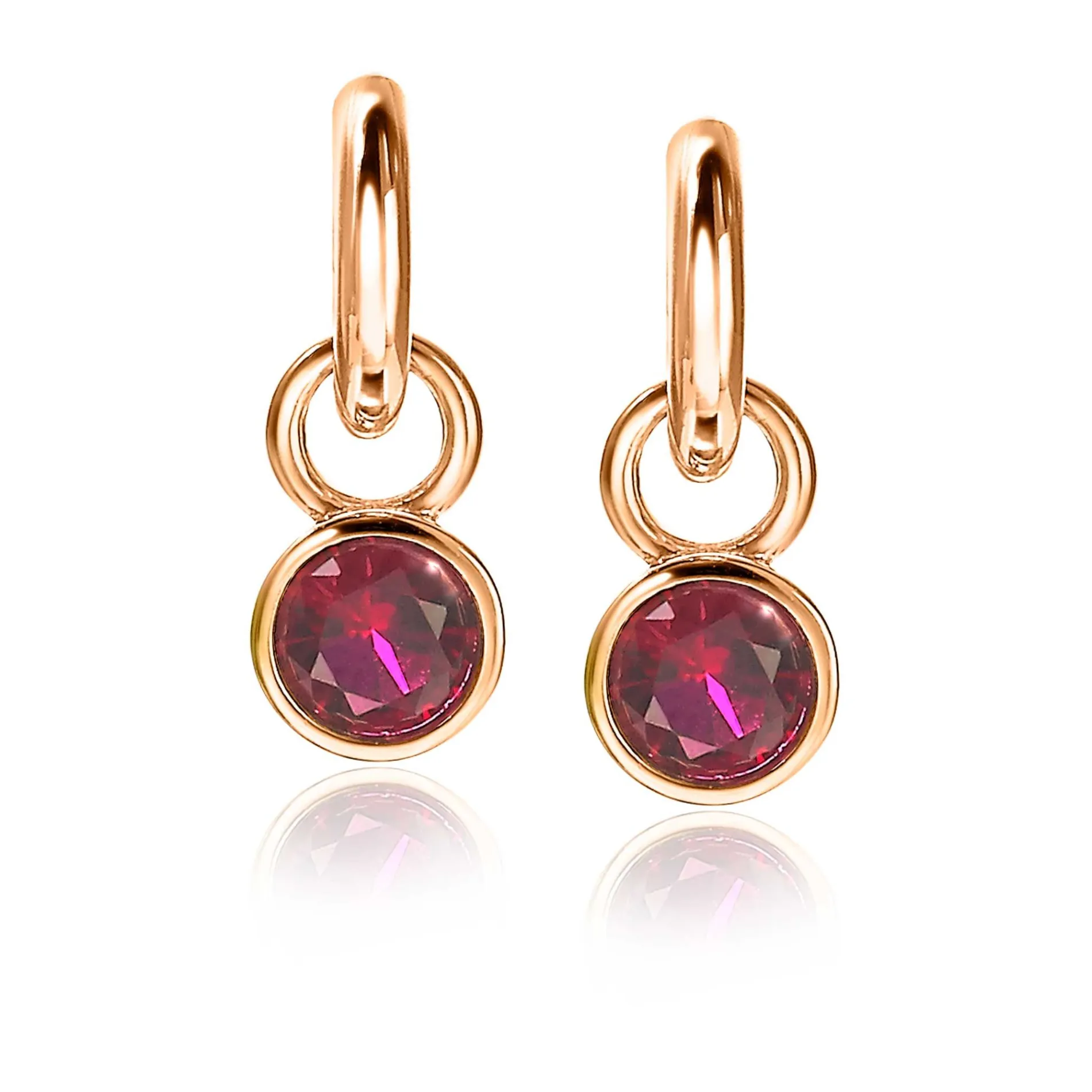 ZINZI zilveren oorbedels rosé verguld 7mm rond donkerrood ZICH1486RR (zonder oorringen)