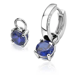 ZINZI zilveren oorbedels rond donkerblauw ZICH1300Q (zonder oorringen)