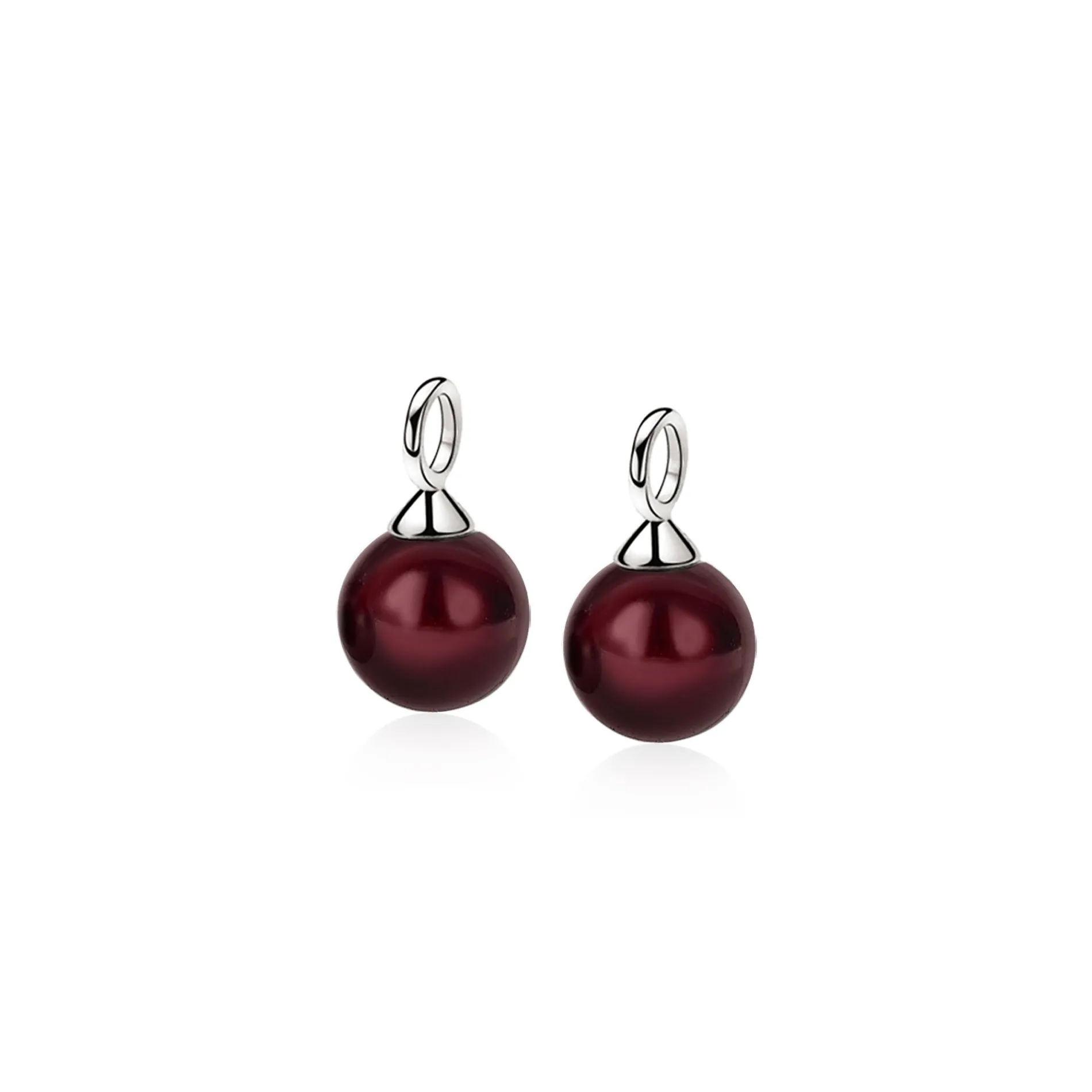 ZINZI zilveren oorbedels parel rond bordeaux rood 10mm ZICH266DR (zonder oorringen)