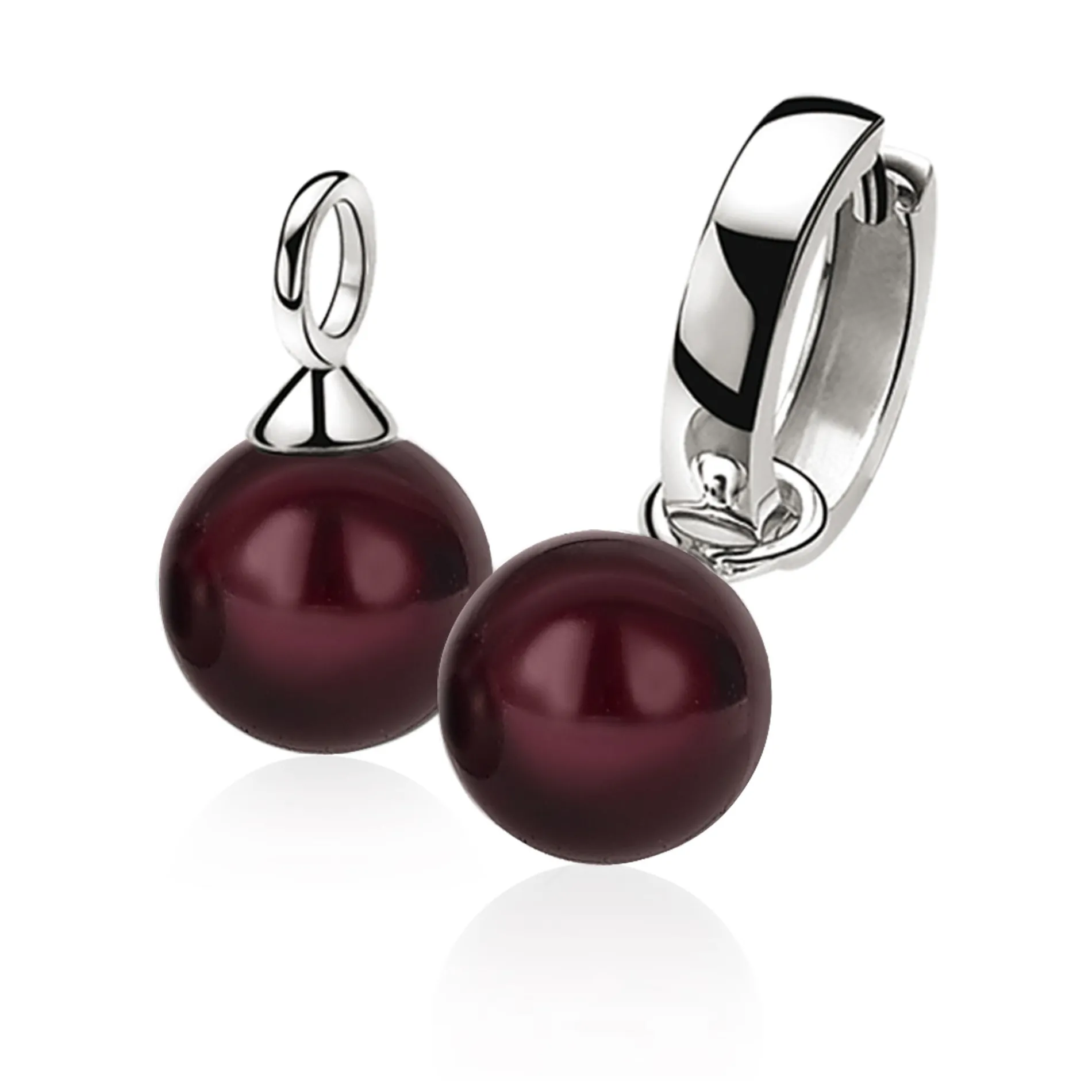 ZINZI zilveren oorbedels parel rond bordeaux rood 10mm ZICH266DR (zonder oorringen)