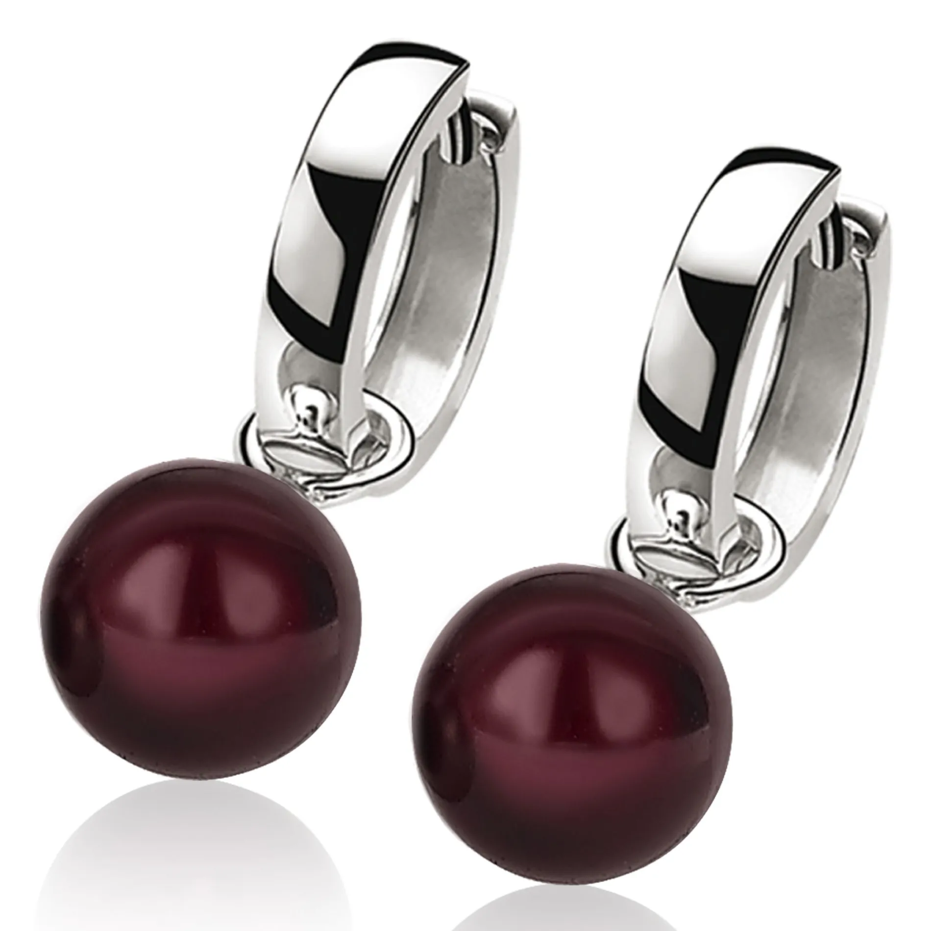 ZINZI zilveren oorbedels parel rond bordeaux rood 10mm ZICH266DR (zonder oorringen)