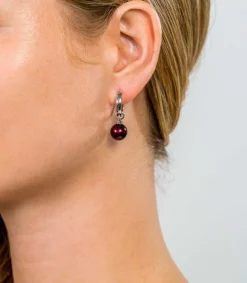 ZINZI zilveren oorbedels parel rond bordeaux rood 10mm ZICH266DR (zonder oorringen)