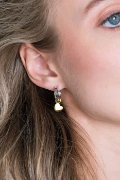 ZINZI zilveren oorbedels 14K geel verguld hartvorm 8mm ZICH1826G (zonder oorringen)
