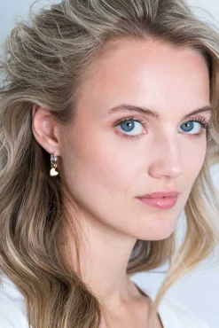 ZINZI zilveren oorbedels 14K geel verguld hartvorm 8mm ZICH1826G (zonder oorringen)