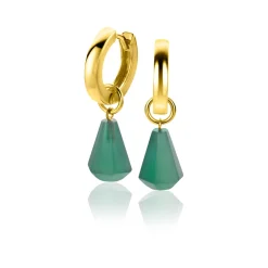ZINZI zilveren oorbedels 14K geel verguld in kegelvorm met groen agaat 8mm ZICH2256G (zonder oorringen)