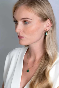 ZINZI zilveren oorbedels 14K geel verguld in kegelvorm met groen agaat 8mm ZICH2256G (zonder oorringen)