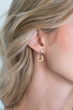 ZINZI zilveren oorbedels 14K geel verguld 12mm open harten ZICH2197G (zonder oorringen)