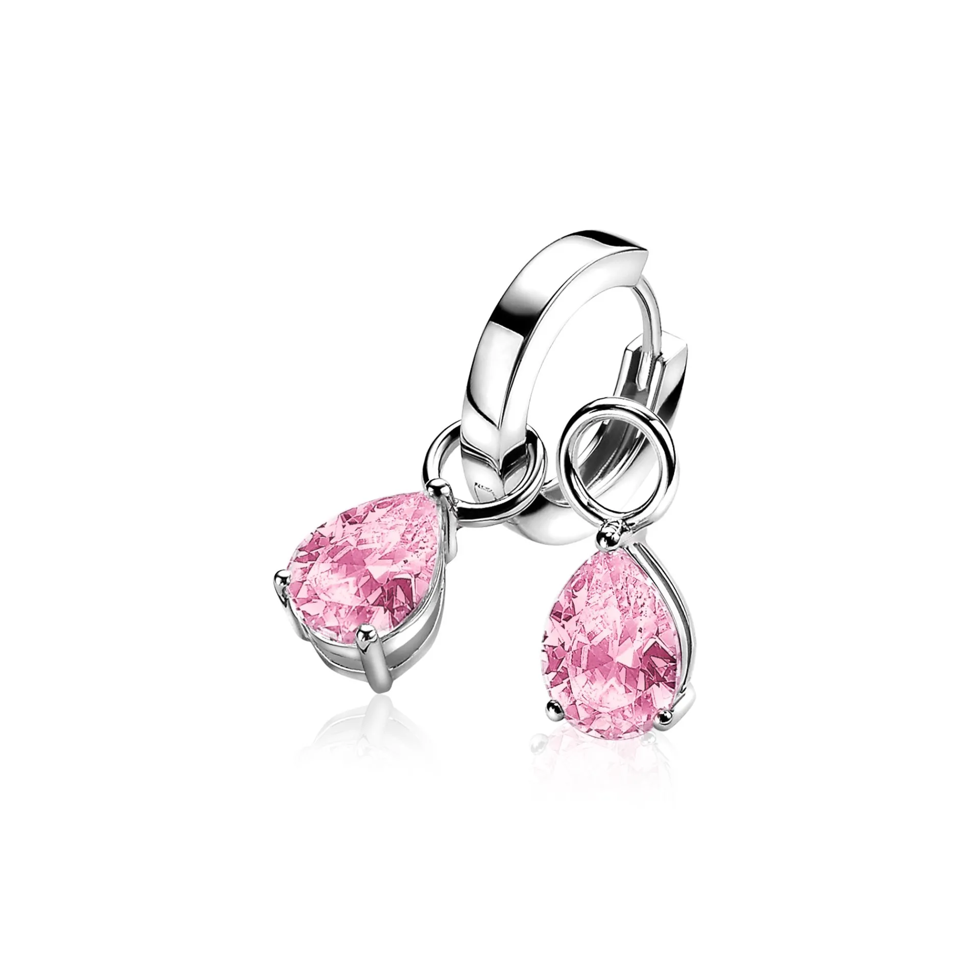 ZINZI zilveren oorbedels peervormig roze ZICH1302R (zonder oorringen)