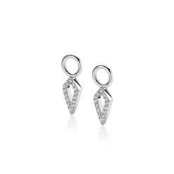 ZINZI zilveren oorbedels in vliegervorm bezet met witte zirconia's 15mm ZICH2497 (zonder oorringen)