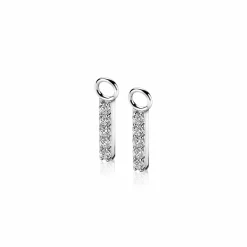ZINZI zilveren oorbedels 21,5 mm staafje zirconia ZICH2142. (zonder oorringen).