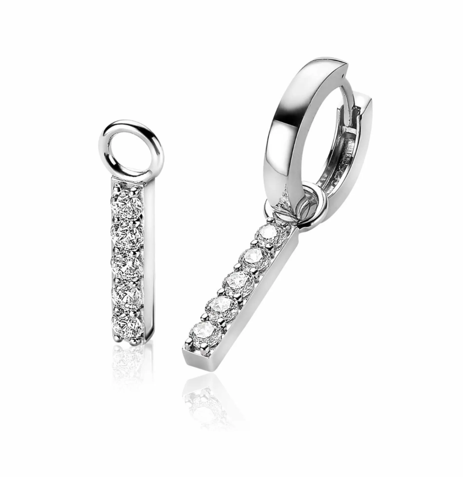 ZINZI zilveren oorbedels 21,5 mm staafje zirconia ZICH2142. (zonder oorringen).
