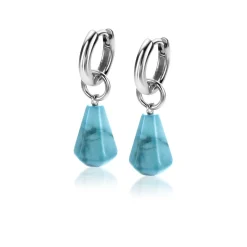 ZINZI zilveren oorbedels in kegelvorm met turquoise howliet edelstenen 8mm ZICH2256T (zonder oorringen)