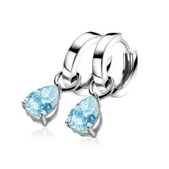 ZINZI zilveren oorbedels peervormig blauw ZICH1302B (zonder oorringen)