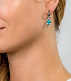 ZINZI zilveren oorbedels peervormig blauw ZICH1302B (zonder oorringen)