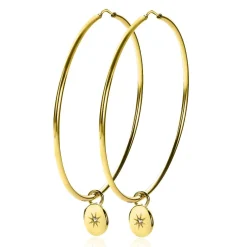 ZINZI zilveren oorbedels 14K geel verguld rond 10mm zon witte zirconia ZICH1994G (zonder oorringen)