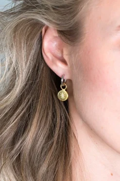 ZINZI zilveren oorbedels 14K geel verguld rond 10mm zon witte zirconia ZICH1994G (zonder oorringen)