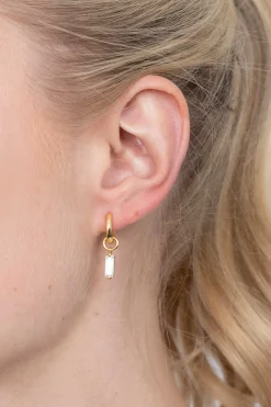 ZINZI zilveren oorbedels geel verguld 15mm rechthoek wit ZICH2056Y (zonder oorringen)