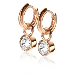 ZINZI zilveren oorbedels rosé verguld 7mm rond wit ZICH1486D (zonder oorringen)