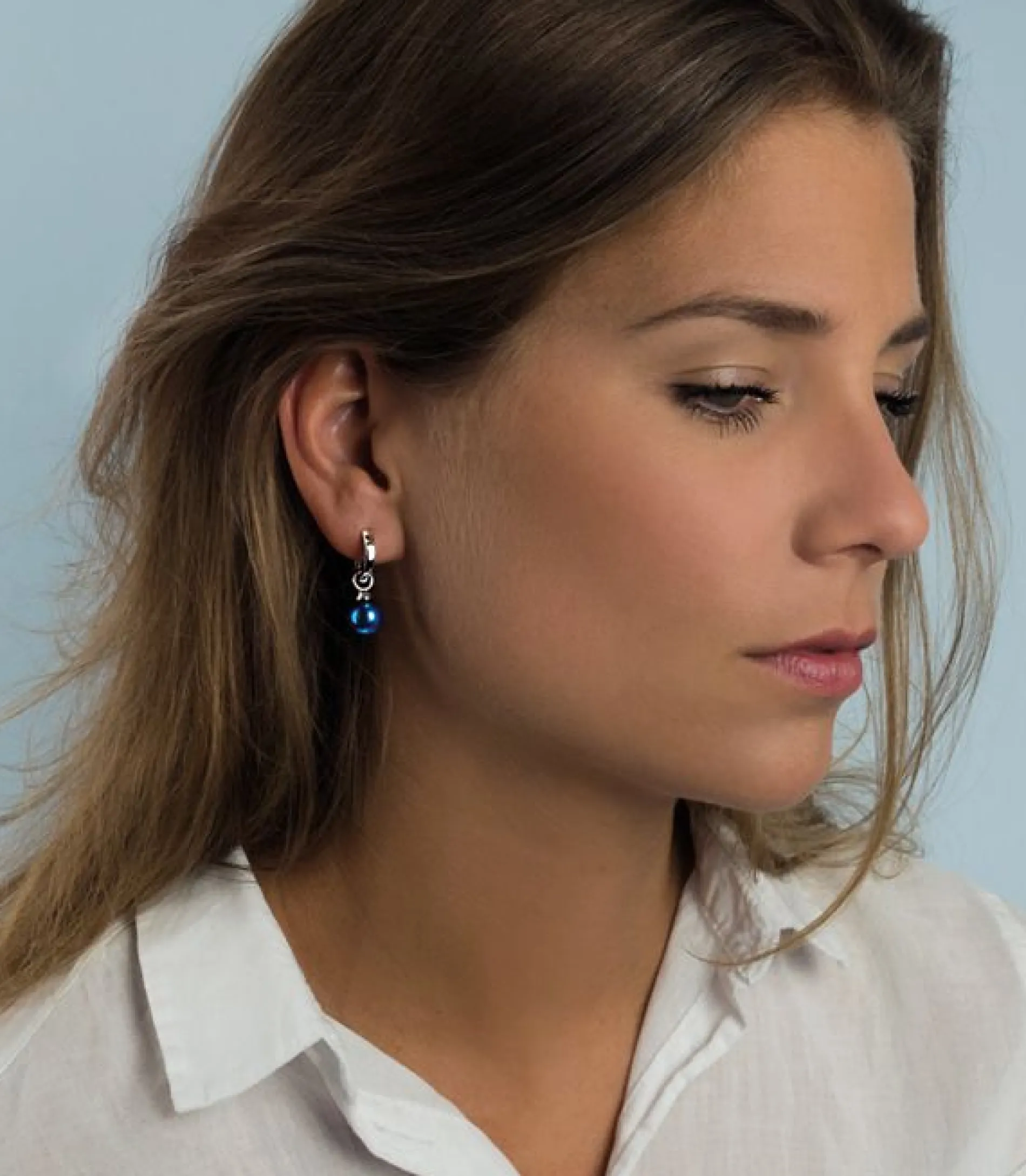 ZINZI zilveren oorbedels parel jeansblauw ZICH266B (zonder oorringen)